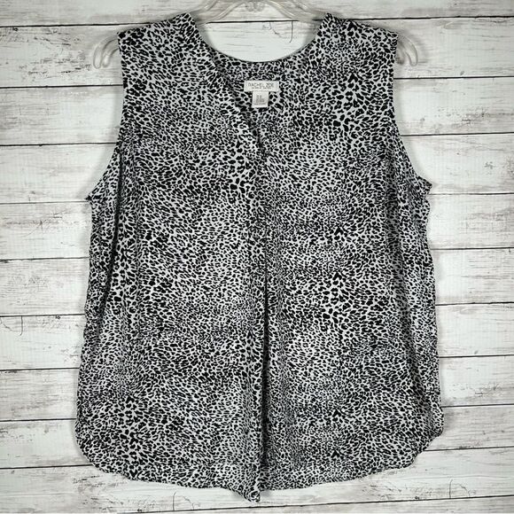 Rachel Zoe Black and White Blouse Cheetah Print Sleeveless Tunic Top 2X - Picture 2 of 7